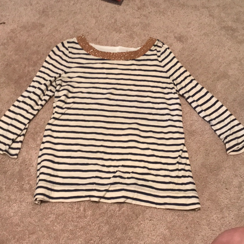 Stripped top with sparkly golden neck band